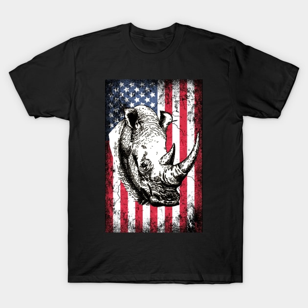 Patriotic Rhinoceros American Flag T-Shirt by Sinclairmccallsavd